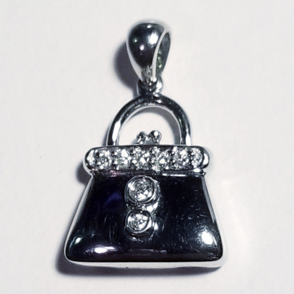 Solid 14k White Gold Diamond Purse Pendant